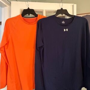 Under Armour Navy Long Sleeve Top with White Logo and orange long sleeve shirt